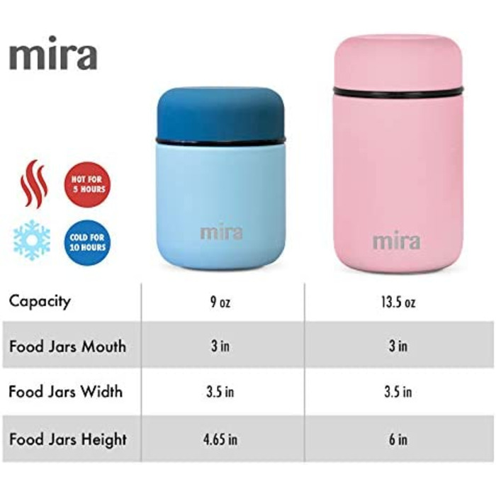 Міра Ланч, контейнери для харчових продуктів, термоси з нержавіючої сталі з вакуумною ізоляцією, 400 мл (13,5 унцій) (рожевий)