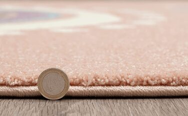 Сучасний м'який дитячий килим, м'який ворс, легкий у догляді, стійкий до фарбування, яскраві кольори, Райдужний візерунок, (140 х 200 см, рожевий)