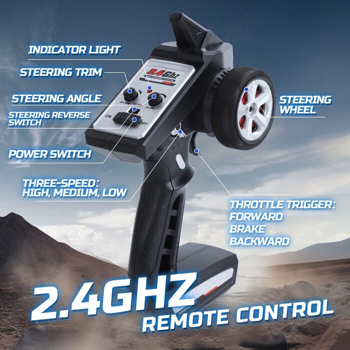 Радіокерований позашляховик DEERC 9205E 1:10 48 км/год 4WD Monstertruck з 2 акумуляторами, 2.4GHz, для дітей та дорослих