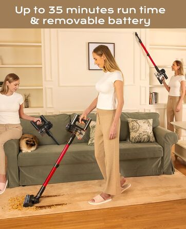 Бездротовий акумуляторний пилосос V15, 35KPa, 6-в-1, для твердих підлог та килимів, видалення шерсті тварин (червоний)