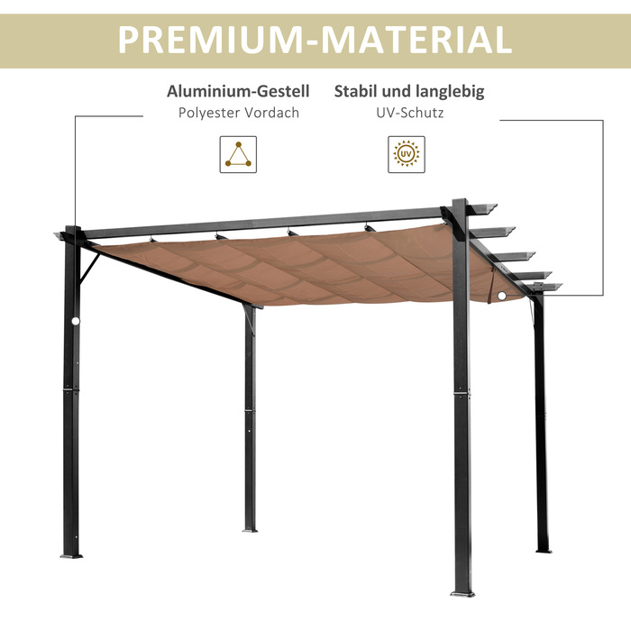Альтанка Outsunny Pergola 3 x 4 м з регульованим тканинним дахом з алюмінію, сонцезахисним навісом для тераси та саду в сірому та коричневому кольорах