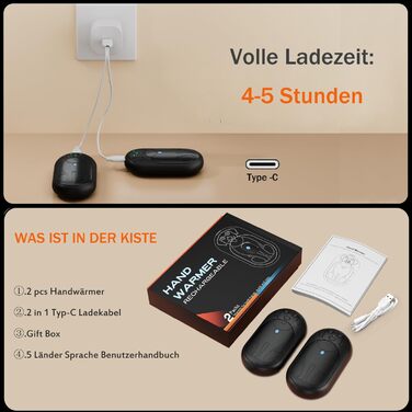 Електричні грілки для рук COTOP, 6000mAh, 2 шт. USB-C, 3 режими нагріву, для жінок, чоловіків, дітей, для катання на лижах, піших прогулянок, зелений (чорний)