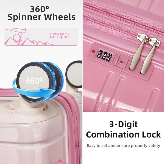 Набір валіз LARVENDER 5-ти частинний, з жорстким корпусом, розширюваний, з кодовим замком, (персиковий-мерехтливий)