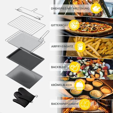 Багатофункціональна міні-піч Heinrich's 48L з конвекцією, таймером, підсвічуванням, 100-230°C, сенсорне керування, з аксесуарами, чорна, 2000W