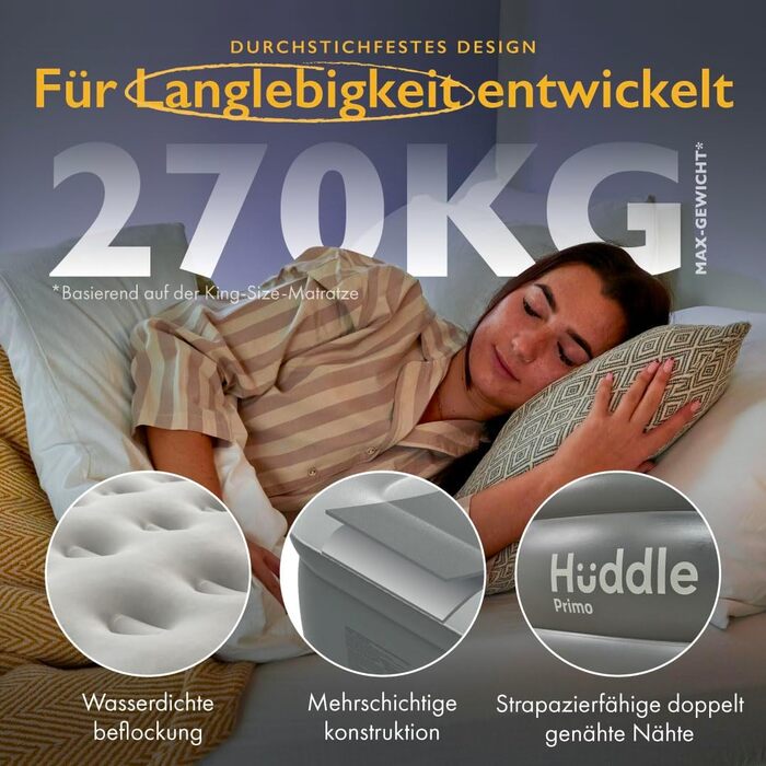 Надувне ліжко Huddle Lite з вбудованим насосом – комфортна матрац для кемпінгу, гостей та запасних кімнат (одинарне, двоспальне, king-size)