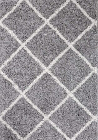 М'який килим VIMODA з високим ворсом для вітальні, кошлатий скандинавський дизайн, сіро-кремовий ромбоподібний візерунок, розміри (80x150 см, сірий)