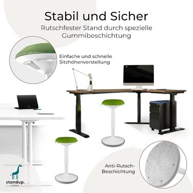 Standup.Today Ерганомічний хокер Ella (білий/зелений) – регульована висота 55-80 см – для офісу та дому – з ефектом гойдання