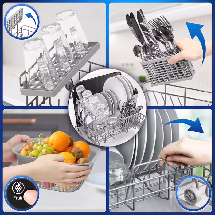 Настільна посудомийна машина Duronic DW5 BK Mini, 6 програм, 3 комплекти посуду, бак 5 л, без підключення води