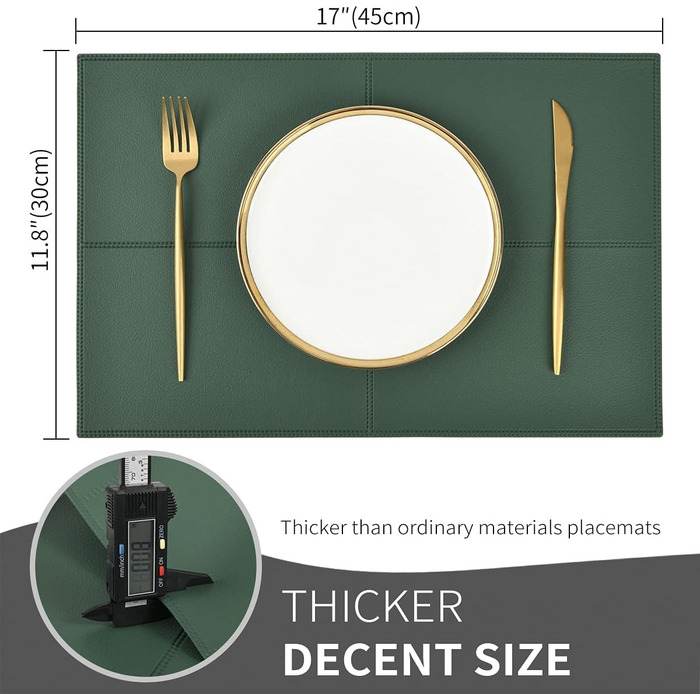 Набори килимків на стіл Punkspace з екошкіри, 6 шт., темно-зелені, стійкі до тепла та бруду, водонепроникні, для кухні та обіднього столу