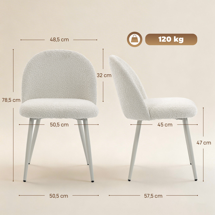 Обідні стільці для кухні, м'яко оббиті жаккардом, розміром 50,5 x 57,5 x 78,5 см, кремово-білі