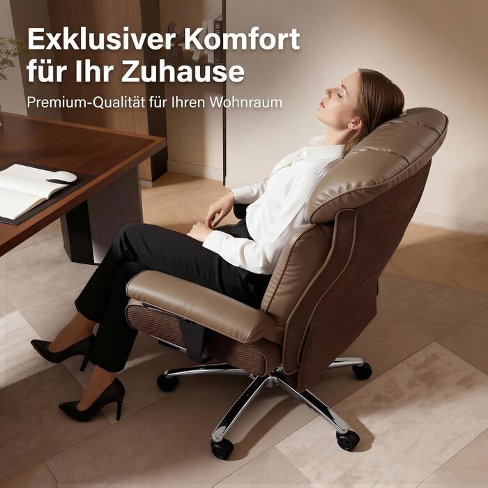 Офісний стілець Efomao XXL 200 кг з підставкою для ніг, штучна шкіра, висока спинка, регульовані підлокітники, підтримка попереку, сірий. Для дому та офісу