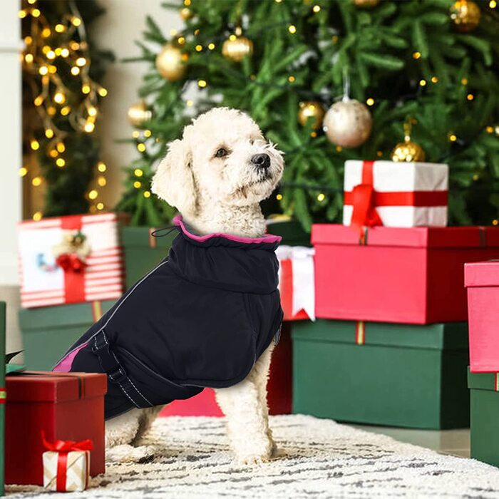 Зимова куртка для собак, водонепроникна куртка для собак, жилет, вітрозахисна куртка для собак, флісовий одяг для домашніх тварин, світловідбиваюча зимова куртка з отвором для повідця (3XL, чорний)