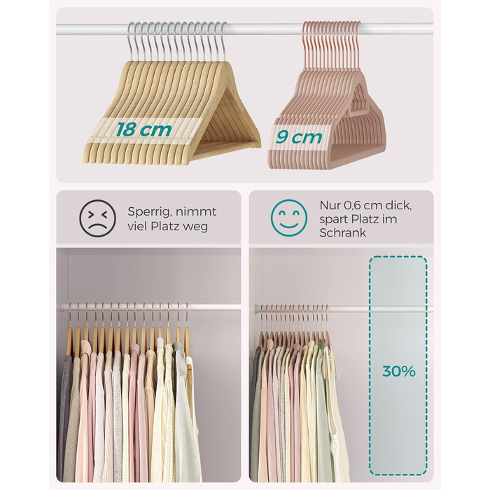 Набір вішалок SONGMICS 20 шт. з оксамиту, для одягу, краваток, рушників, 360° обертання, срібно-світло-зелені