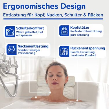 Подушка для ванни з присосками - ергономічна підголовник для ванної (біла)