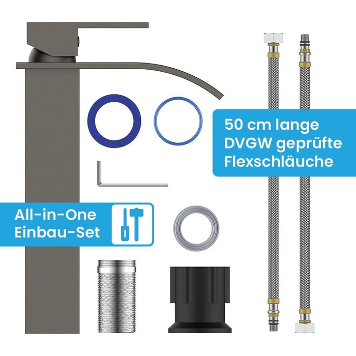 Змішувач для ванної кімнати Bächlein Tamina з водоспадним дизайном, однозахватний, антрацит, з монтажним комплектом