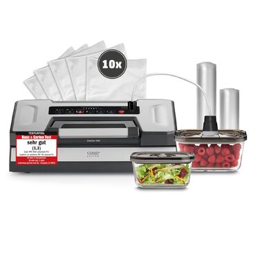 Вакууматор CASO VRH 800 Advanced Pro для продуктів та рідин, насос 20 л/хв, подвійний шов 30 см, корпус із нержавіючої сталі, комплект з пакетами та контейнерами