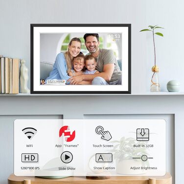 Цифровий фоторамка Frameo з Wi-Fi, 10.1 дюйма, 32GB, сенсорний екран, авто-обертання, підтримка Frameo App