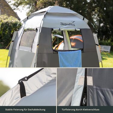 Душовий та кемпінговий намет-роздягальня Skandika: висота 230 см, світловідбиваюче покриття, непрозорий, з підлогою та вікнами