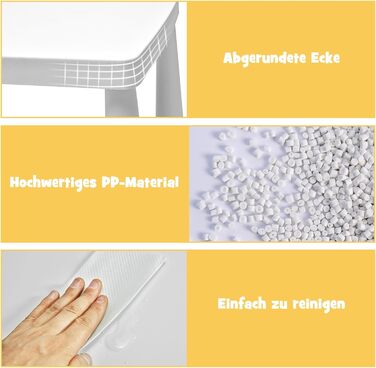 Дитячий столик та 2 стільці DREAMADE, набір меблів для навчання, їжі та ігор, пластик, білий колір, для дівчаток та хлопчиків