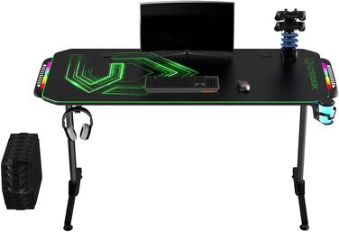 Ігровий стіл ULTRADESK FRAG V3 LED RGB, місце для 2 моніторів, сталь, 150x60 чорний (зелений світлодіод)