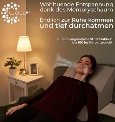 Ергономічна подушка для читання та підтримки спини WELL B4 з ефектом пам'яті (Memory Foam) для ліжка та дивана, сіра, широка