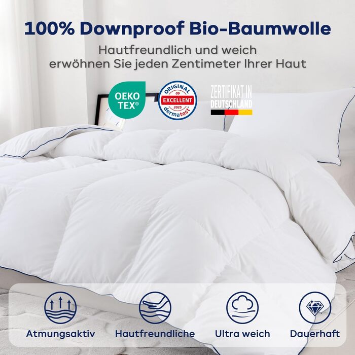 Ковдра постільна 135x200 см, 100% бавовна, з наповнювачем з пуху та пера, Oeko-Tex, RDS, для всієї родини