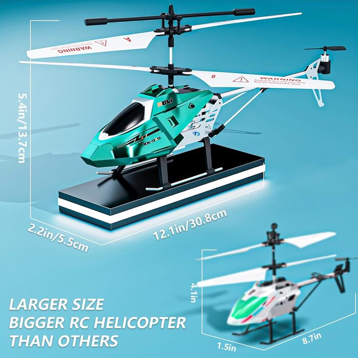 RC Гелікоптер XIKOTEC на радіокеруванні з 2 акумуляторами, LED підсвічуванням, автоматичним злетом/посадкою - іграшка для хлопчиків від 8 років, синій