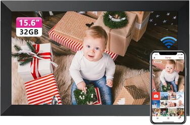 Frameo Цифровий фоторамка 15.6 дюймів, FHD IPS сенсорний екран, 32GB, Wi-Fi, автоматичне обертання, віддалене завантаження фото та відео, XL
