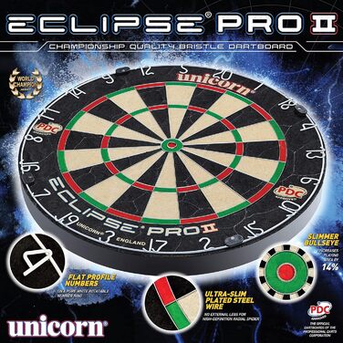 Дошка для дартсу з щетиною Unicorn Eclipse Pro 2 з професійним сизалем і павуком високої чіткості, професійна дошка для дартсу для дорослих, односпальне ліжко без ультратонкого дроту та затискачів