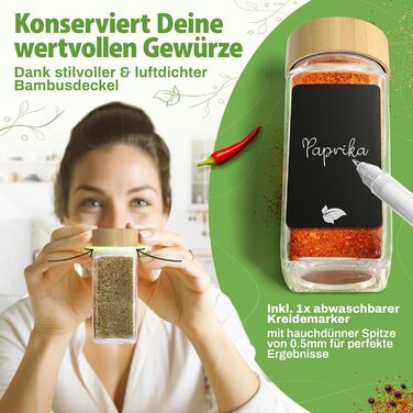 Набір бамбукових склянок для спецій | 24 шт. 120 мл, 10,7 x 4,5 см | з етикетками, дозаторами та крейдою