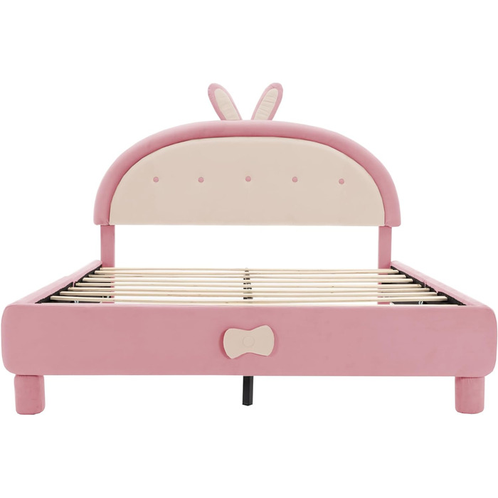 Ліжко з м'якою оббивкою Merax Двоспальне ліжко 140 x 200 дитяче ліжечко для дівчаток хлопчиків з круглим узголів'ям і рейковою основою (рожевий)