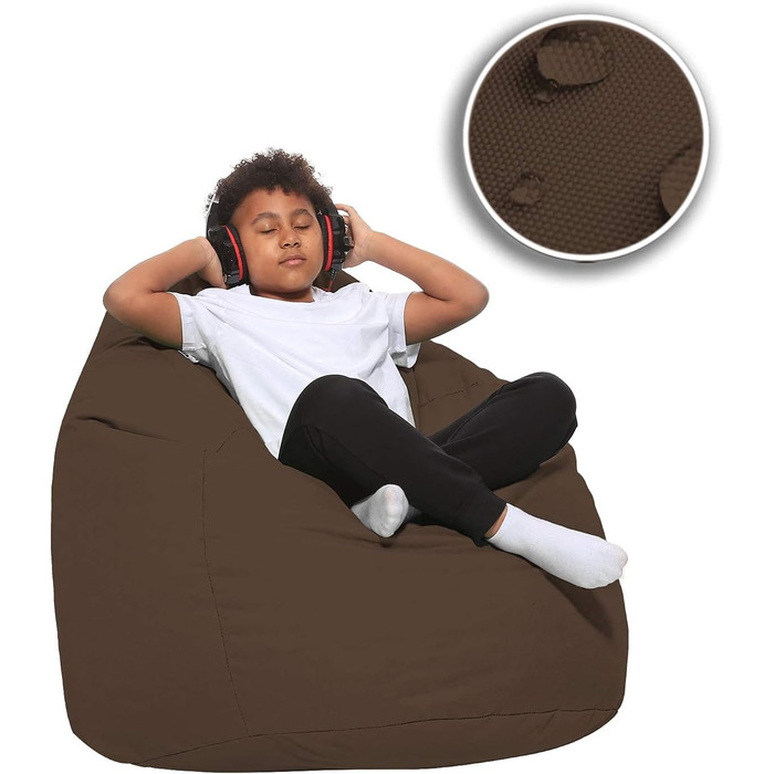 Подушка для підлоги Beanbag XXL для дорослих і дітей - підходить для ігор або відпочинку - в приміщенні та на вулиці, оскільки вона водонепроникна - з намистинами EPS, колір коричневий, розмір XL