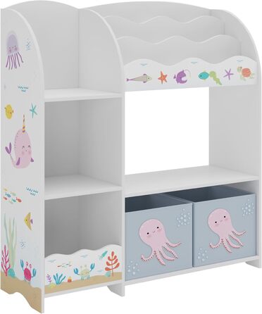 Дитяча полиця для іграшок Lysekil від en.casa: полиця-шафка для книг та іграшок, 100 x 93 x 30 см, з 2 коробками для зберігання, блакитний колір