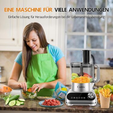 Кухонний комбайн Camic 1500W з мискою 2.5л, 6 програм, подрібнювач, нарізач, міксер, аксесуари, для дому, сріблястий
