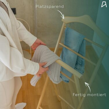 Стійкий дерев'яний слуга для одягу (3 кольори) – готовий до збирання – для спальні, гардеробу, ванної кімнати | Дерев'яна вішалка для одягу (Білий)