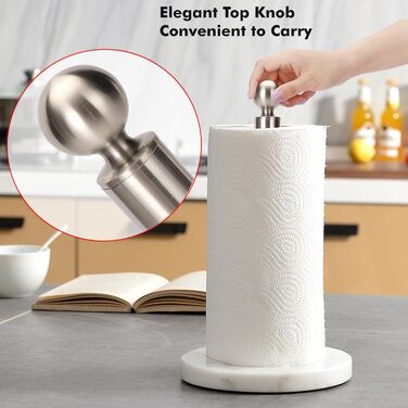 Тримач для паперових рушників на стільницю з обтяженою основою з мармуру, матовий нікель