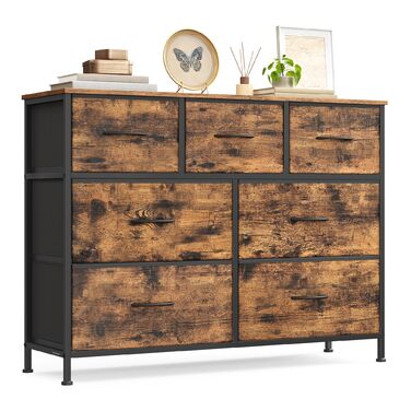 SONGMICS Комод з 7 висувними ящиками, шафа для зберігання, сталь, MDF, флізелін, для спальні, прихожей, вітальні, кольори: білий, коричневий, чорний