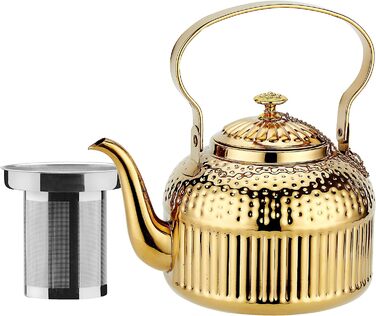 Чайник sanqiahome об'ємом 1,4 літра з нержавіючої сталі з фільтруючою вставкою, з ручкою для просіювання чаю, індукційний (Золотий, 1400 мл)