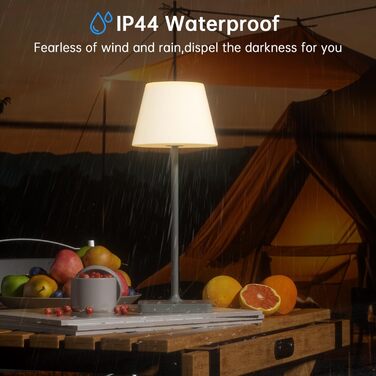 LED лампа настільна акумуляторна бездротова, диммувана, з тач-панеллю, 4000mAh, з функцією павербанку, вологостійка IP44, для дому та вулиці (сіра)