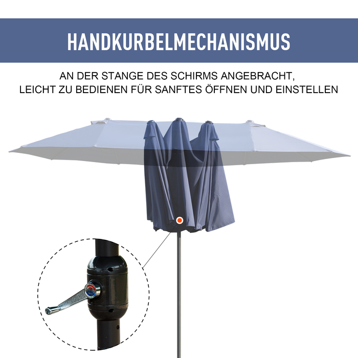 Outsunny Parasol Garden Parasol Market Parasol Double Parasol Patio Parasol з ручним рукояткою синій овал 460 x 270 x 240 см