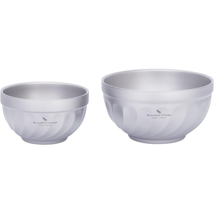 Титанові миски iBasingo з подвійними стінками 500мл та 800мл: для вівсянки, їжі, рису, супу. Легкі, портативні, металеві, для кемпінгу та подорожей