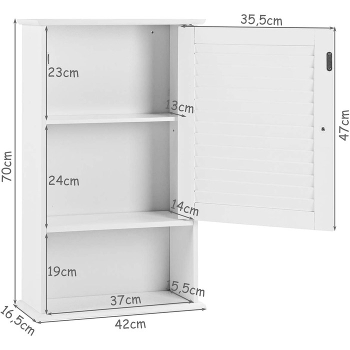 Навісна шафа COSTWAY, тумба для ванної кімнати з регульованою полицею, навісна шафа для ванної кімнати (біла)
