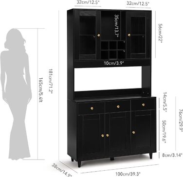 Кухонна шафа VOWNER: буфет, висока шафа з 5 полицями, вітрина, багатофункціональна шафа, шафа для їдальні, регульовані полиці, ДСП, 100 x 38 x 181 см