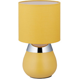 Приліжкова лампа Relaxdays з дотиком, настільна лампа для вітальні та спальні, тканинний абажур, E14, сенсорна лампа, жовтий, 32 x 18 x 18 см