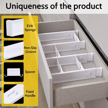 Набір роздільників для ящиків Gigmeta (4 шт) з регулюванням, 34–59 см, >7 см. Підходить для шафи, спальні, комода, кухні, офісу