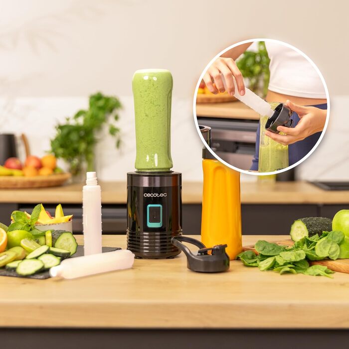 Блендер портативний Cecotec Power Titanium 300 EasyGo, 350W, з дробленням льоду, 4 леза з титановим покриттям, 2 пляшки, 2 кришки