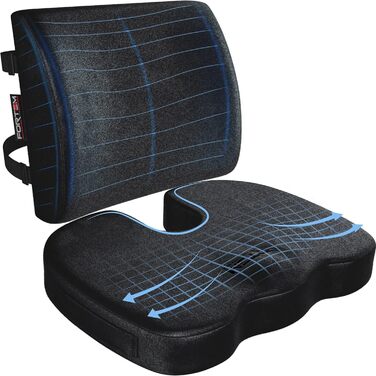 Подушка для сидіння та підтримки попереку FORTEM - м'яка, з Memory Foam, для офісного крісла, авто, геймінгу, чорна, велюр