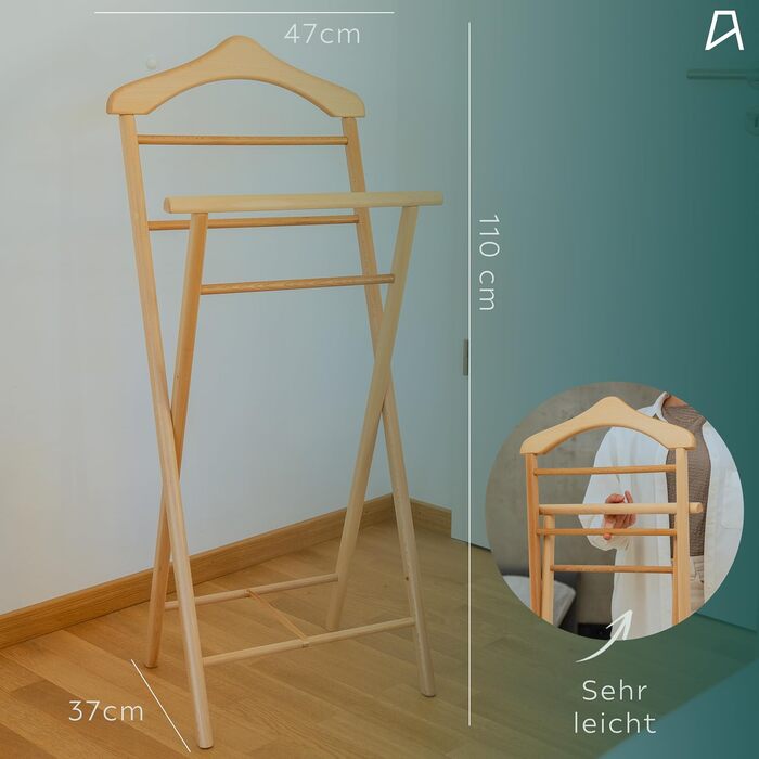 Стійкий дерев'яний слуга для одягу (3 кольори) – готовий до збирання – для спальні, гардеробу, ванної кімнати | Дерев'яна вішалка для одягу (Білий)