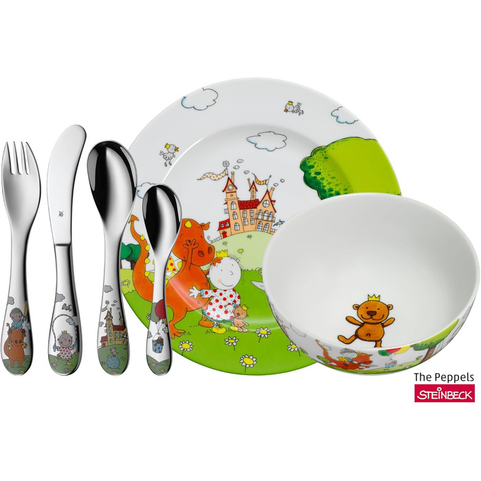 Набір дитячого посуду WMF Peppels 6-piece, нержавіюча сталь, від 3 років, Cromargan, придатний для миття в посудомийній машині