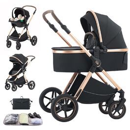 Дитяча коляска Shineey 3 в 1, Buggy, комбінована коляска з великою люлькою, алюмінієвий каркас (D2 BLACK)